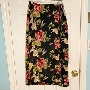 Vintage Wear-Ever Black Floral Wrap Skirt